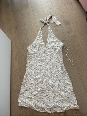 Roxy Cream Floral One-Shoulder Halter Dress
